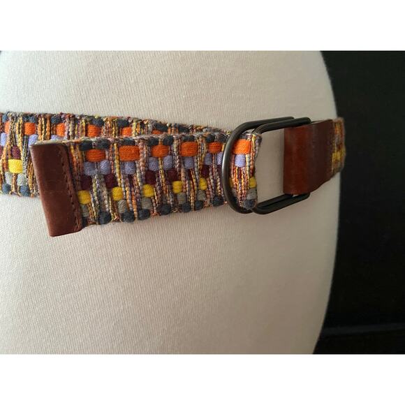 Colorful Fabric Belt w/Leather Trim Womens sz S - Picture 3 of 10